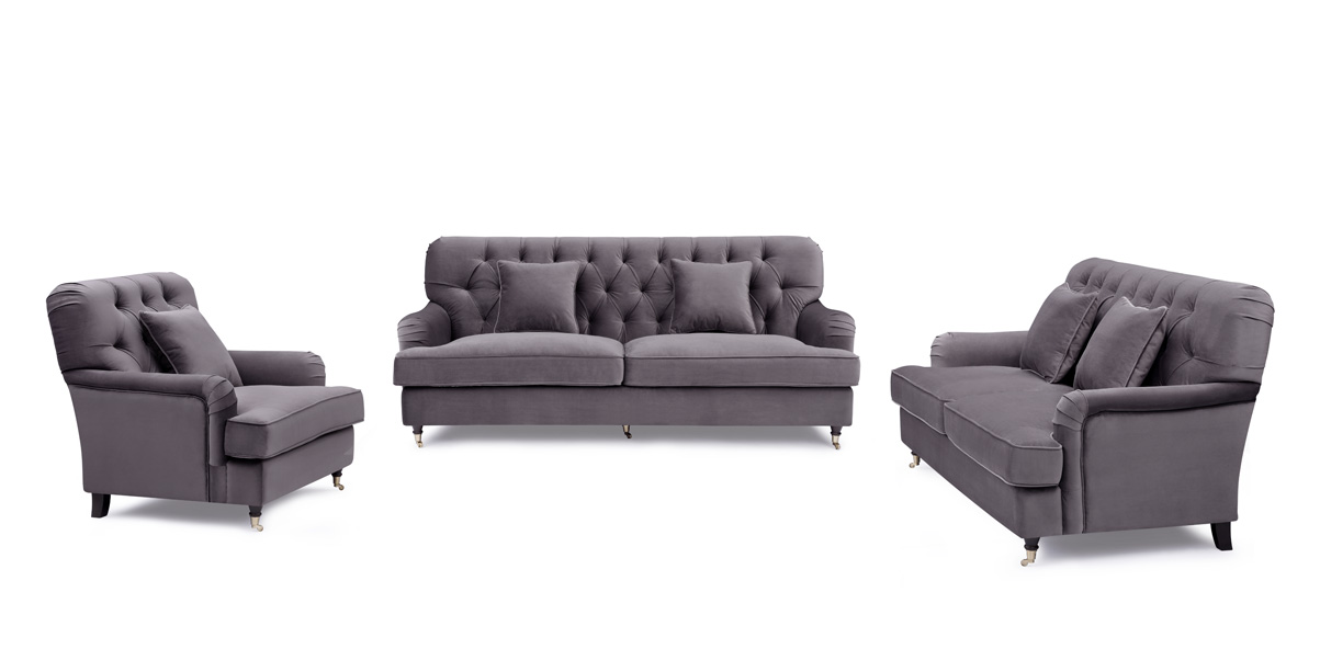 Howard Style 3,5 + 2,5 + 1 GråLila Sammet – Tygsoffa