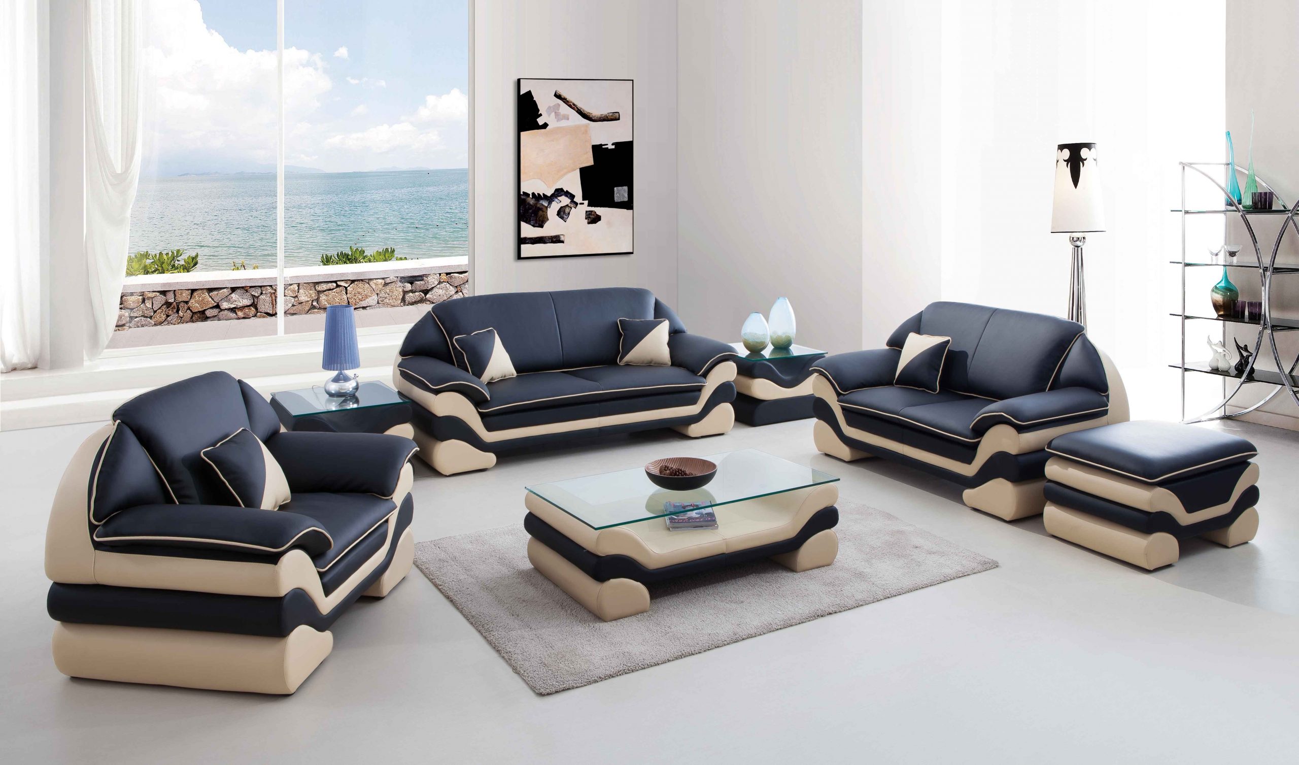 Miami Svart/Beige -Skinnsoffa