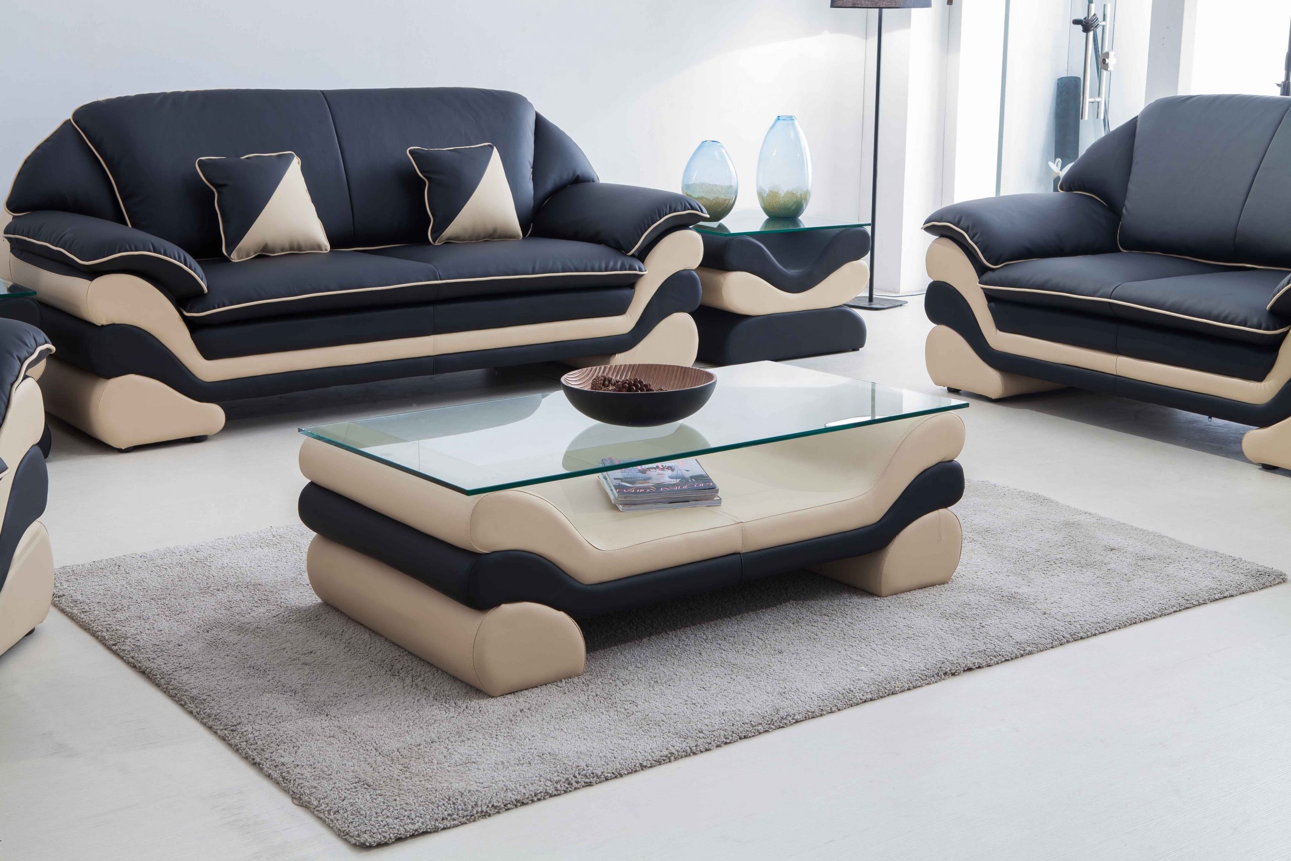 Miami Svart:Beige - Skinnsoffa